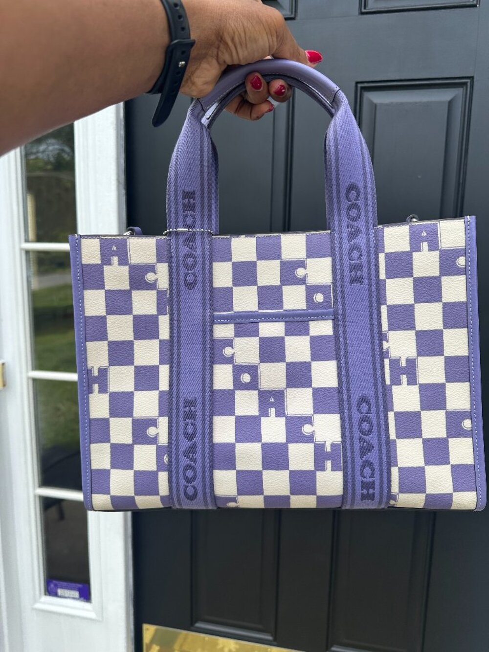 Coach Smith Tote CR101 Purple Checkerboard Shoulder Crossbody Bag